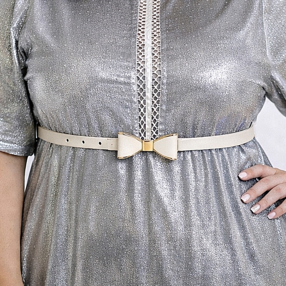Plus Size Skinny Faux leather White Waist Bow Belt Gold wedding Coquette